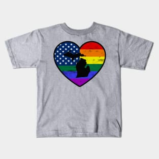 Michigan United States Gay Pride Flag Heart Kids T-Shirt